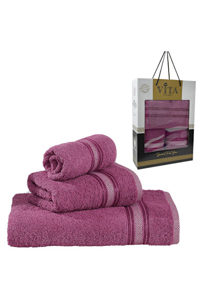 vita 3-Pc Turkish Cotton Towel Gift Set Lightweight & Soft Bath, Hand & Face Towels with Stylish Borders
