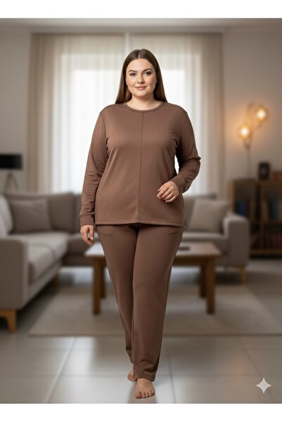 FAMESTEKSTİL Women's Brown Tracksuit Set