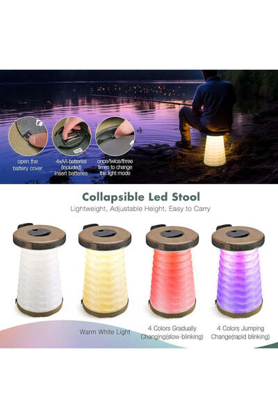 Generic Outdoor Foldable Table with 2 Adjustable Led Stools - Lightweight Portable Camping Table (Brown)