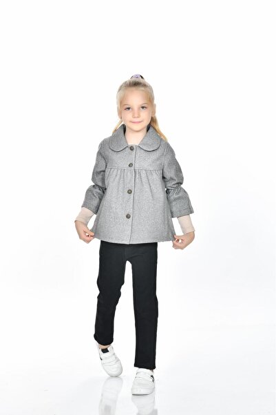 Kamex Buttoned Ruffle Detail Coat Gray