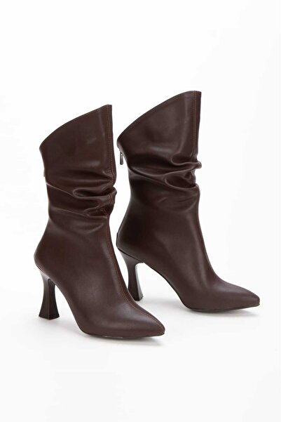 DYG STORE Wrinkled-Looking Pointed-Toe Heeled Women's Boots