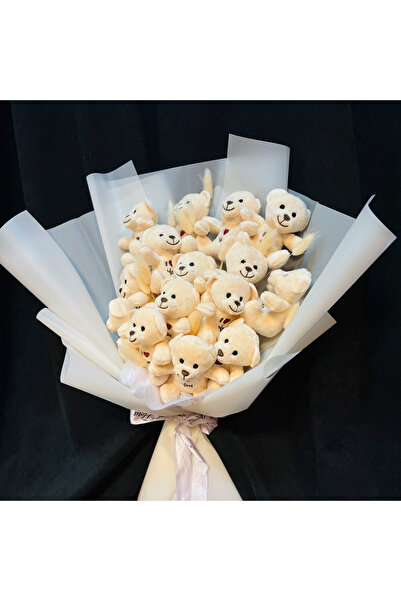 Florart Buchet de 15 ursuleți de pluș fildeș