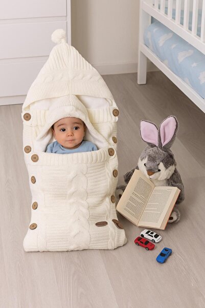 anne dokunuşu gibi KUZUM BEBE Knitted Baby Blanket and Swaddle with a Soft, Well-Softened Interior. Note: the Buttoned Version Is Adjustable.