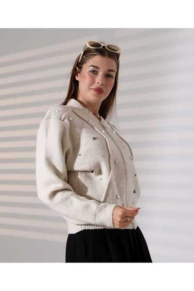 Blue Morpho Silver Stone Knitwear Zippered Crop Cardigan Above Skirt