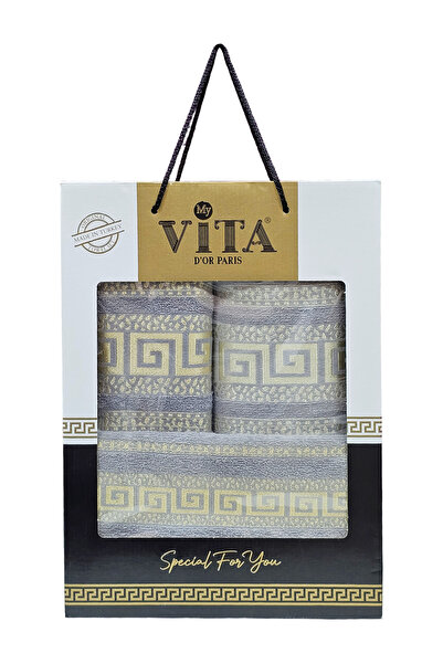 vita 3-Pc Turkish Cotton Towel Gift Set Lightweight & Soft Bath, Hand & Face Towels with Stylish Borders