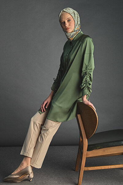 Setrms Büzgü Detaylı Saten Tunik