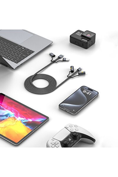 Green Lion 6-in-1 Charging Cable 1.2m, PD 60W, LED Light, Ignition, Charge & Sync – Gray