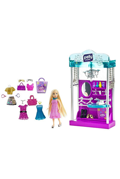 Polly Pocket Σετ παιχνιδιού, Κατάστημα ρούχων, Κούκλα Polly, 7 στολές, 28 αξεσουάρ