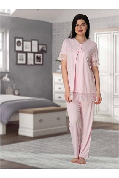 Lohusa Homewear Set de pijamale de maternitate pentru femei, roz, cu design s...