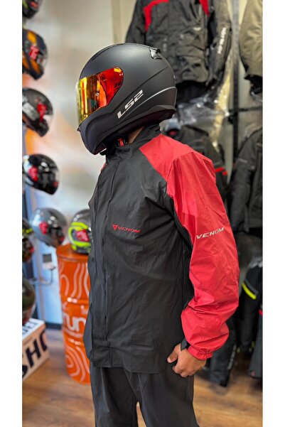 VENOM MOTORCU YAĞMURLUK PU KIRMIZI SİYAH