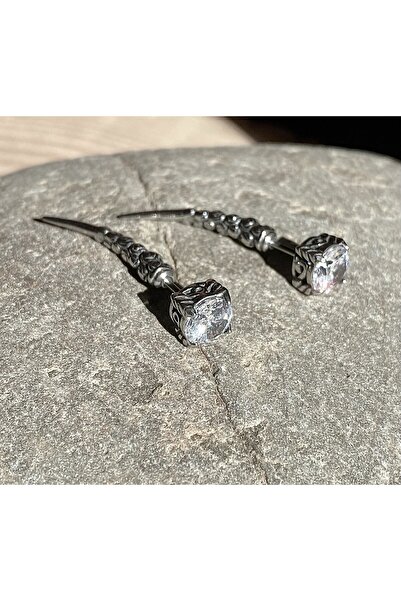 Viking Vintage Long Spike Gothic Nails S+ Quality Zircon Stone 316L Stainless Tarnish Free Steel Earrings Pair