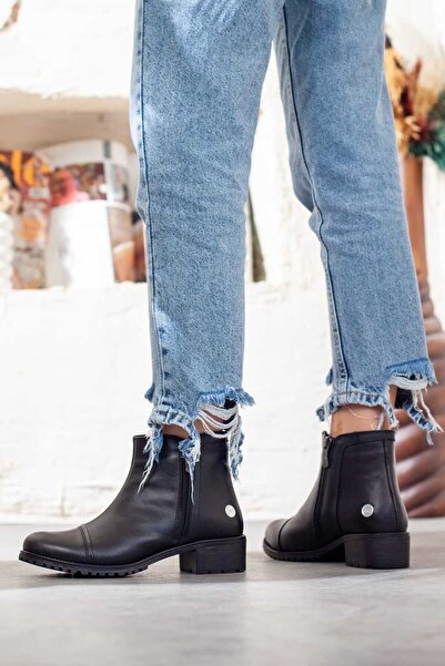 Adım Adım Mammamia Genuine Leather Women's Thick Heeled Boots