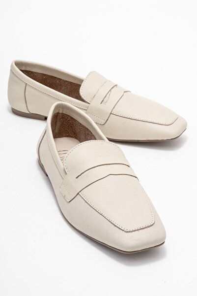 LuviShoes Γυναικεία Loafer παπούτσια MORNE Ecru Beige Skin από γνήσιο δέρμα