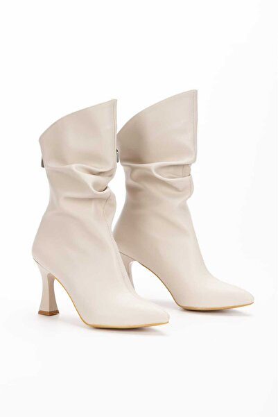 DYG STORE Wrinkled-Looking Pointed-Toe Heeled Women's Boots