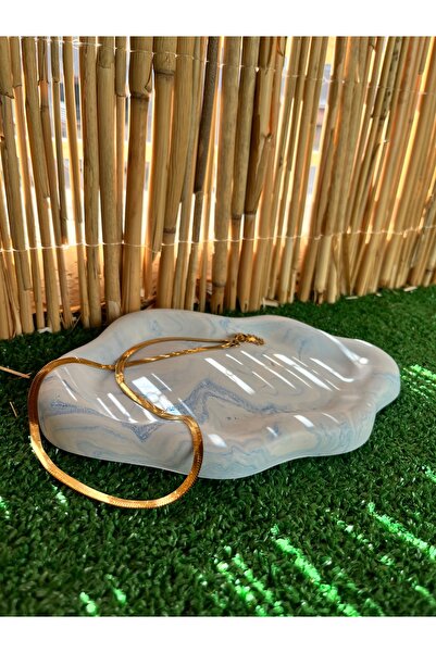 Violet Design Dekoratif mavi organizer tabak, takı tabağı, 19x12 cm