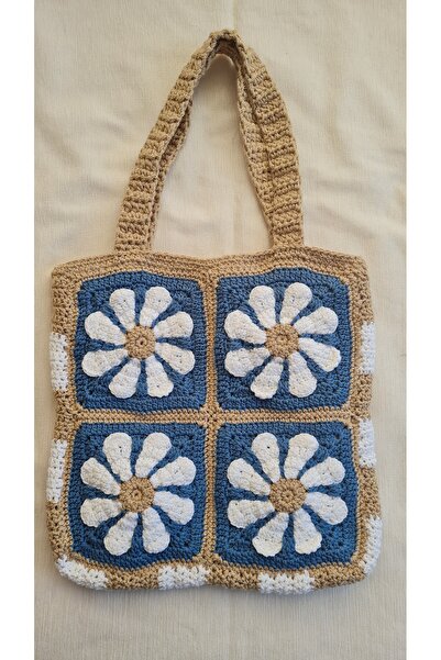 EHF LifeStyle RETRO MAVI ÇİÇEK EL ÖRGÜSÜ MOTİF OMUZ ÇANTA