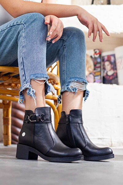 Adım Adım Mammamia Genuine Leather Thick Heeled Boots