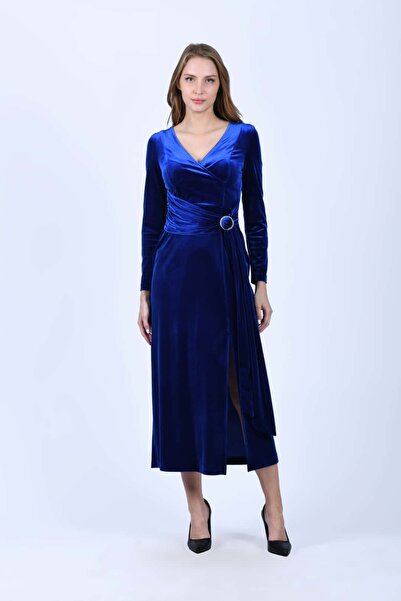 la luce Sax Drapeli Kadife Elbise - LE224