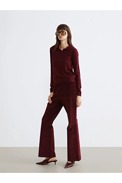 LC Waikiki Burgundy Polo Neck Women's Knitwear Sweater