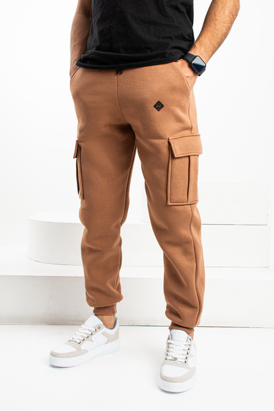 grand coco Ανδρικό παντελόνι επένδυση fleece κλωστών, πλαϊνή τσέπη πόδια, ελαστικό, μαύρο