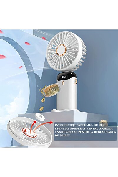 Flippy Ventilator de aromaterapie ultraportabil 3 în 1 pentru mână/bureau/gât, 5 viteze, USB-C