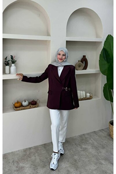 lurex moda Blazer Jacket with Side Belt Detail