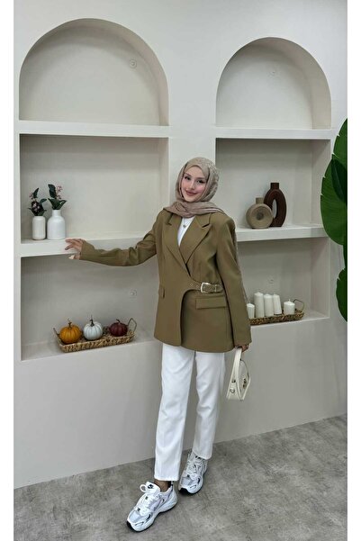 lurex moda Blazer Jacket with Side Belt Detail