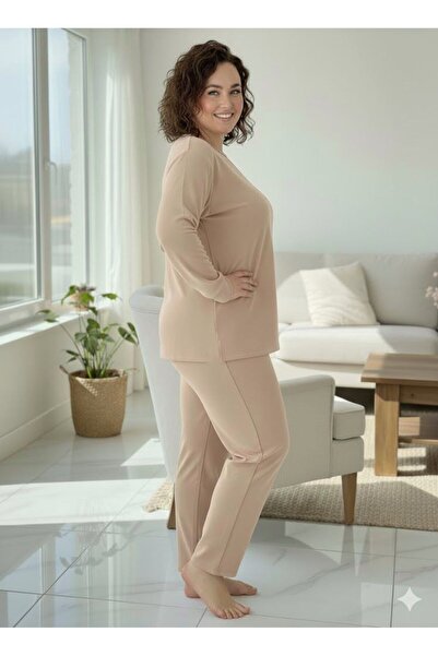 FAMESTEKSTİL Women's Beige Tracksuit Set