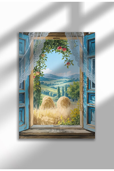 21mxm Poster pânză pentru fereastră fără ramă - Imprimeu digital în stil acuarelă - Măr pe fereastră