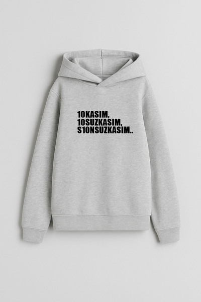 MODA 10 نوفمبر سترة بقلنسوة رمادية اللون مطبوعة عليها أتاتورك للأطفال البالغين