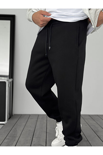 BYBASICMAN Μαύρο Φούτερ επένδυση fleece με ελαστικό πόδι JJ-1406