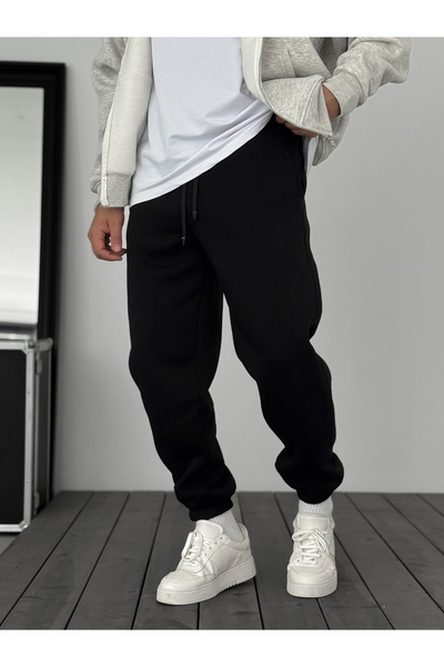 BYBASICMAN Μαύρο Φούτερ επένδυση fleece με ελαστικό πόδι JJ-1406