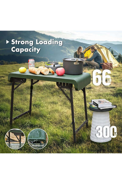 Generic Outdoor Foldable Table with 2 Adjustable Led Stools - Lightweight Portable Camping Table (Green)