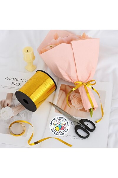 Partini Renklendir Parlak Metalize Gold Rafya 20 Metre - Balon İpi ve Hediye Paketi Süsleme Şeridi