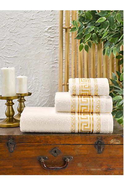 vita 3-Pc Turkish Cotton Towel Gift Set Lightweight & Soft Bath, Hand & Face Towels with Stylish Borders