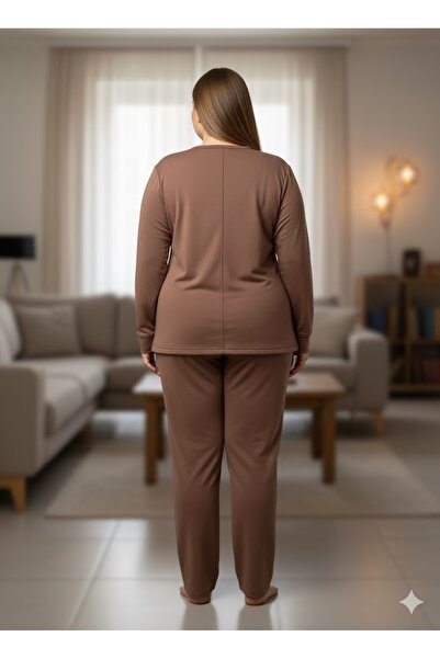 FAMESTEKSTİL Women's Brown Tracksuit Set