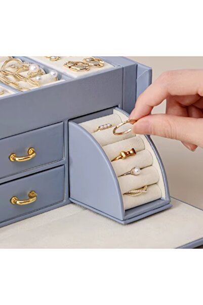 gaman Kadınlar için Çok Bölmeli Kilitli Suni Deri Mücevher Kutusu - Takı Kutusu ve Düzenleyici MK-27