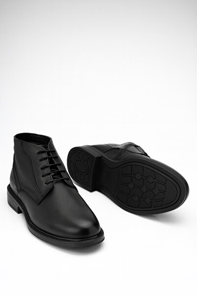 MerlitShoes Siyah Hakiki Deri Sıcak Astar Fermuarlı Bot Klas