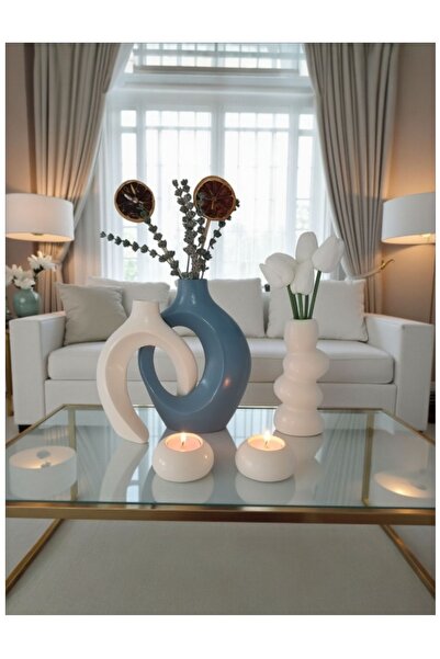 The Motellas Set de suporturi pentru lumânări vază decorativă modernă Platinum Design Dimensiune mare | Decor pentru salon, birou, casă