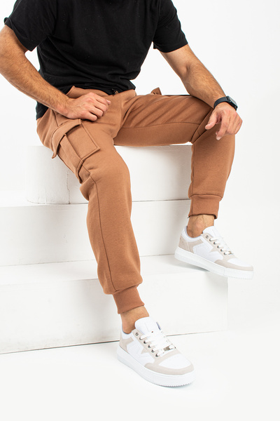 grand coco Ανδρικό παντελόνι επένδυση fleece κλωστών, πλαϊνή τσέπη πόδια, ελαστικό, μαύρο