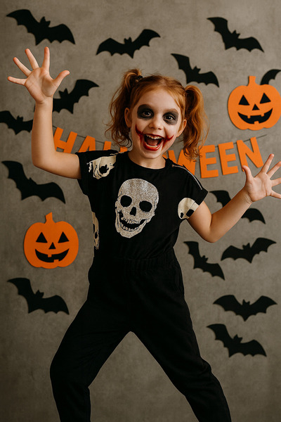 Hilal Akıncı Kids Girl child skull patterned combed cotton jumpsuit