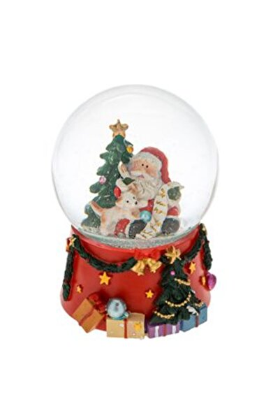 Silver Star Glob de zăpadă muzical de Crăciun cu Moș Crăciun, Brad și Cățeluș...