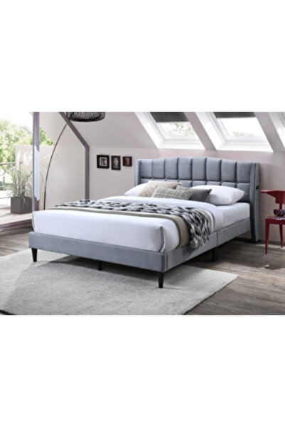 OEM Maya 2 upholstered bed, 140x200, wooden frame with fixed slatted base, color Gray