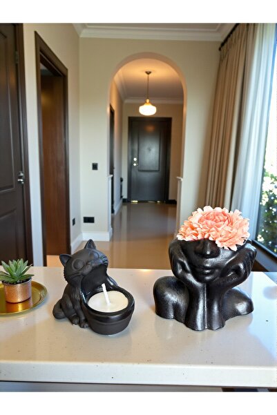 JAKARANDA Yüz Saksı Vazo Iskandinav Tarz Biblo ( Çiçek Dahildir) ve Kedi Muml...