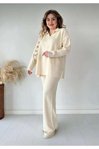 BertoNelly طقم تريكو نسائي بياقة بولو – متناسق بين البلوزة والسروال