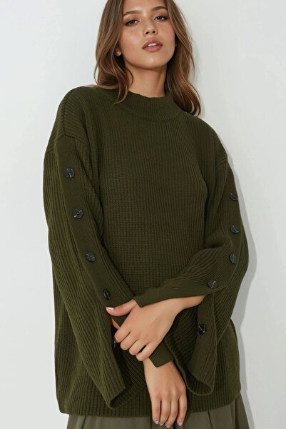 Hiccup Pulover din tricotat din Sălianic cu detaliu de nasturi și fante