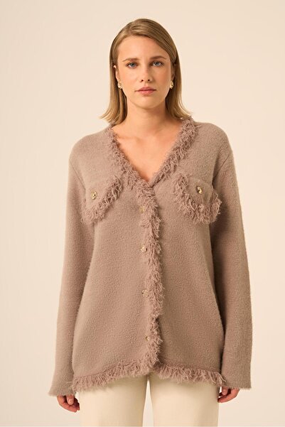 FTZ WOMEN Kadın Püskül Detaylı Hırka Kahve 25198