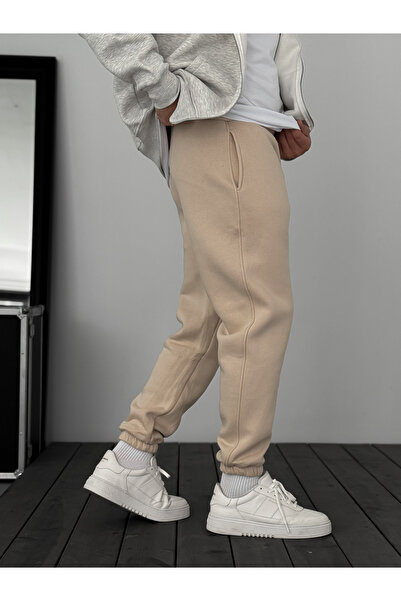 BYBASICMAN Бежови панталони за тичане с еластична талия JJ-1406