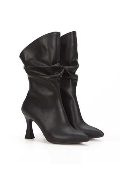 DYG STORE Wrinkled-Looking Pointed-Toe Heeled Women's Boots