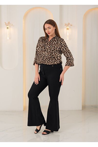 FUERTE XL Plus size elastic waist Flared knitted pants